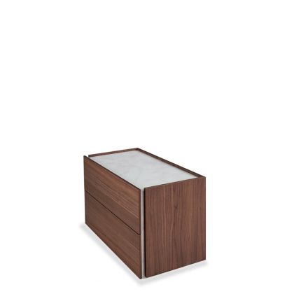 ATLANTE 2 DRWRS NIGHTSTAND  - WALNUT/CALACATTA MARBLE GLASS