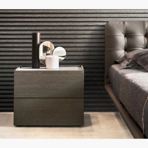 ATLANTE 2 DRWRS NIGHTSTAND - BURNT OAK/BRONZE GLASS