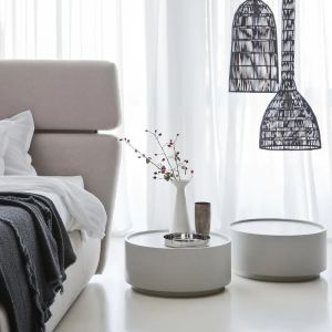 ATLANTE 2 DRWRS NIGHTSTAND  - WALNUT/CALACATTA MARBLE GLASS