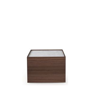 ATLANTE 2 DRWRS NIGHTSTAND  - WALNUT/CALACATTA MARBLE GLASS