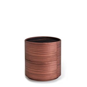 DEDALO ROUND 2 DRWRS NIGHTSTAND 17" - WALNUT/BLACK SAHARA MARBLE GLASS