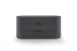 DEDALO 3 DRWRS DRESSER 67" - DARK GREY ASH/TITANIUM MATT PLINTH/BLACK HARD LEATHER HANDLE