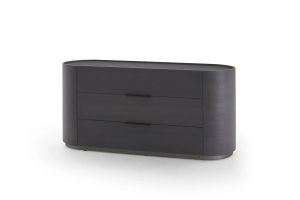 DEDALO 3 DRWRS DRESSER 67" - DARK GREY ASH/TITANIUM MATT PLINTH/BLACK HARD LEATHER HANDLE