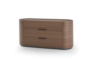 DEDALO 3 DRWRS DRESSER 67" - WALNUT/TITANIUM GLOSSY PLINTH/BROWN HARD LEATHER HANDLE