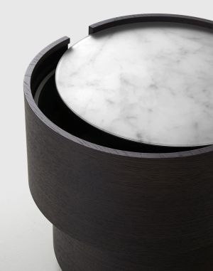DEDALO ROUND NIGHTSTAND 17" - DARK GREY ASH/CALACATTA MARBLE GLASS